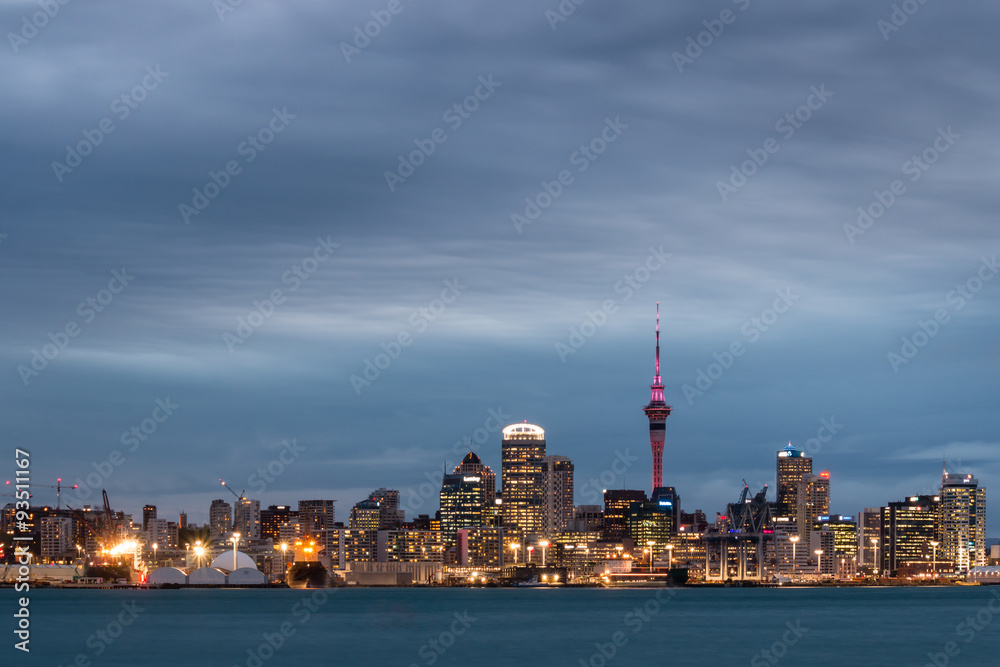 long exposure of Auckland skyline at night 