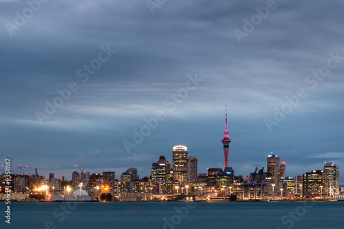 long exposure of Auckland skyline at night 