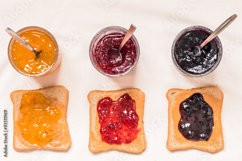 Toast sandwiches with peanut butter and jam