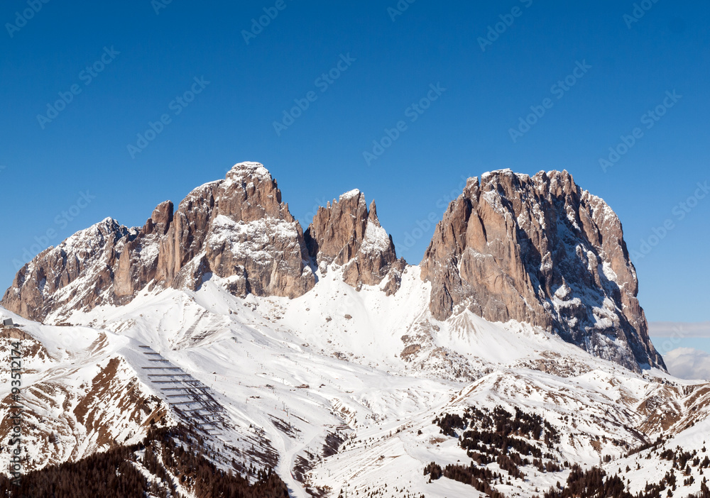 Dolomites Alps - overlooking the Sella group in Val Gardena. Italy Dolomites Alps - overlooking the Sella group in Val Gardena. Italy