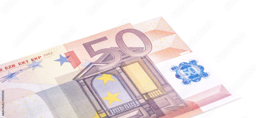 Single fifty euro note. All on white background Single fifty euro note. All on white background