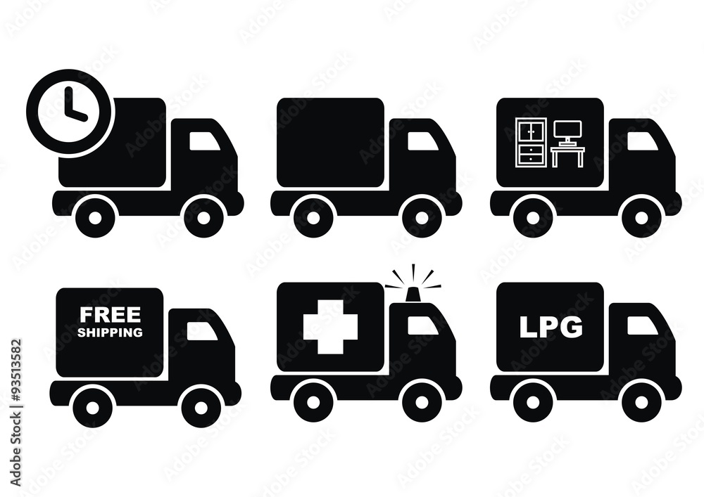 Fototapeta premium trucks, set, black silhouette