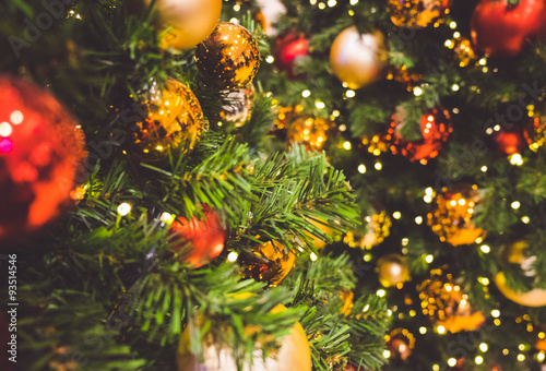 Decorated christmass tree closeup