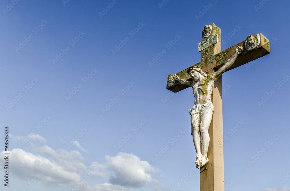 Crucifixion against the sky.