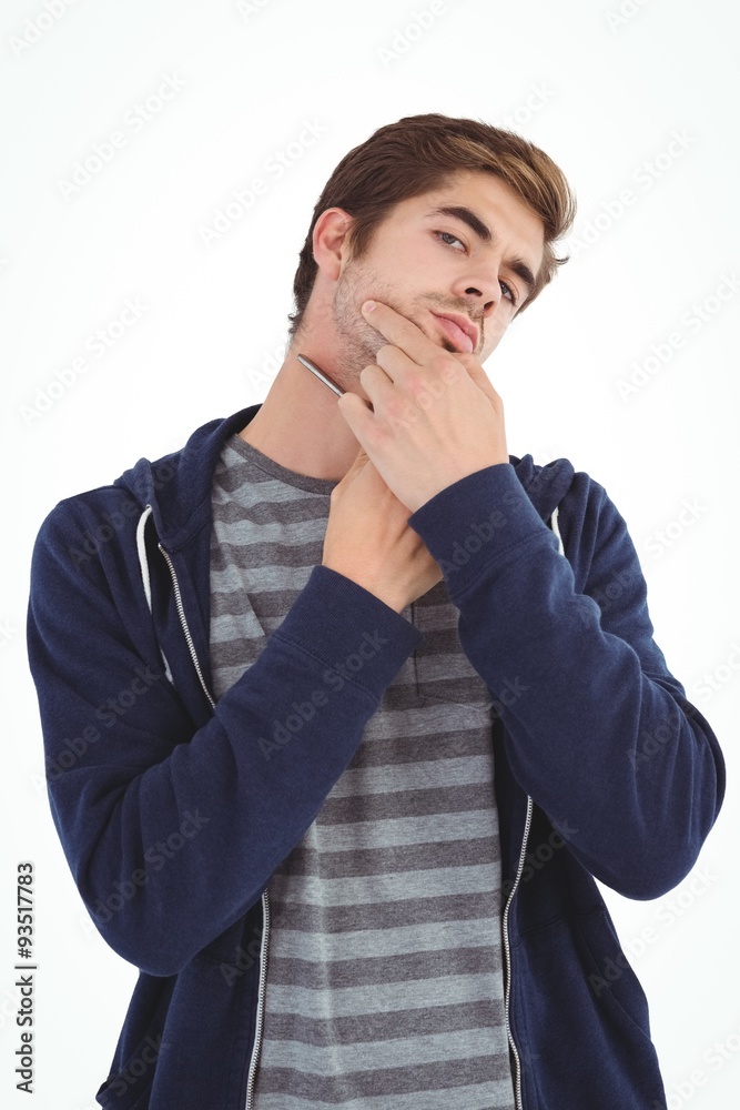 Portrait of man shaving with straight edge razor Portrait of man shaving with straight edge razor