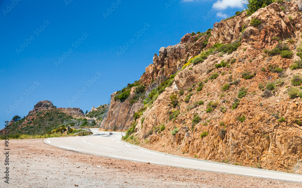 South Corsica landscape, turning mountain road