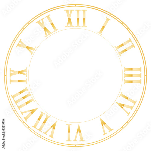 Vintage Roman numeral clock. Golden Roman numerals.