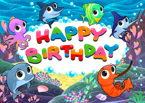 Happy Birthday card with marine life