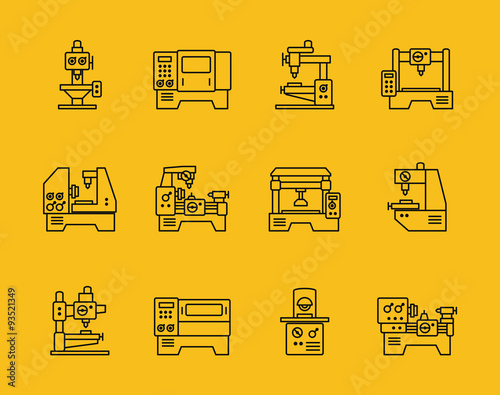 Vector thin line machine tool icons