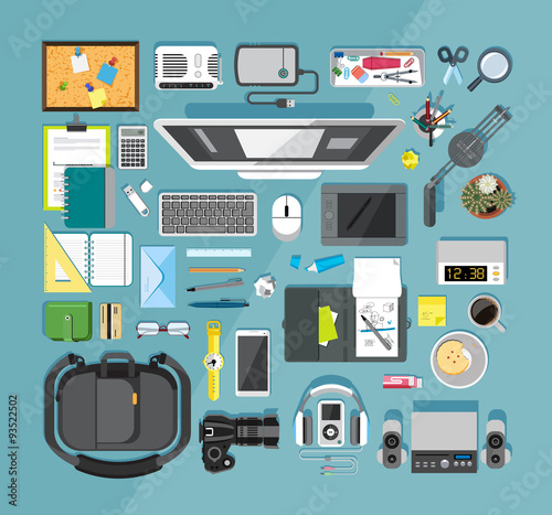 Set of office and school equipment  icons