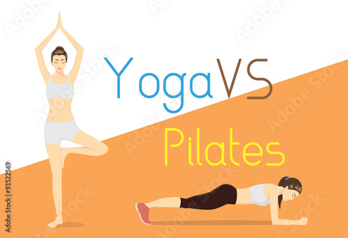 Compare of difference exercise with yoga and Pilates. Health care concept.