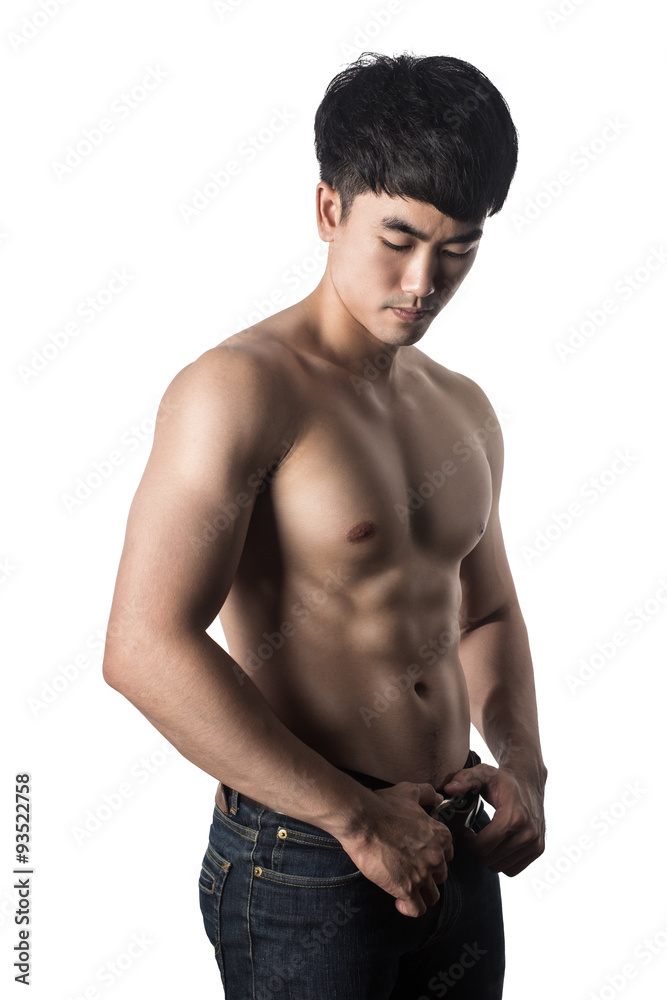 Fototapeta premium Man Fitness white background - In studio shot