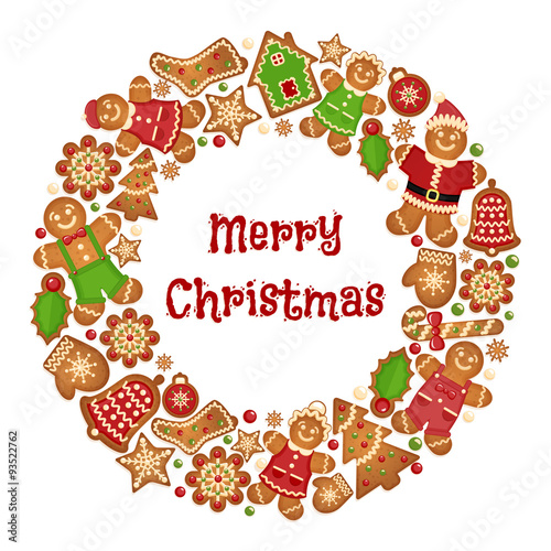 Holiday wreath frame of Christmas cookies
