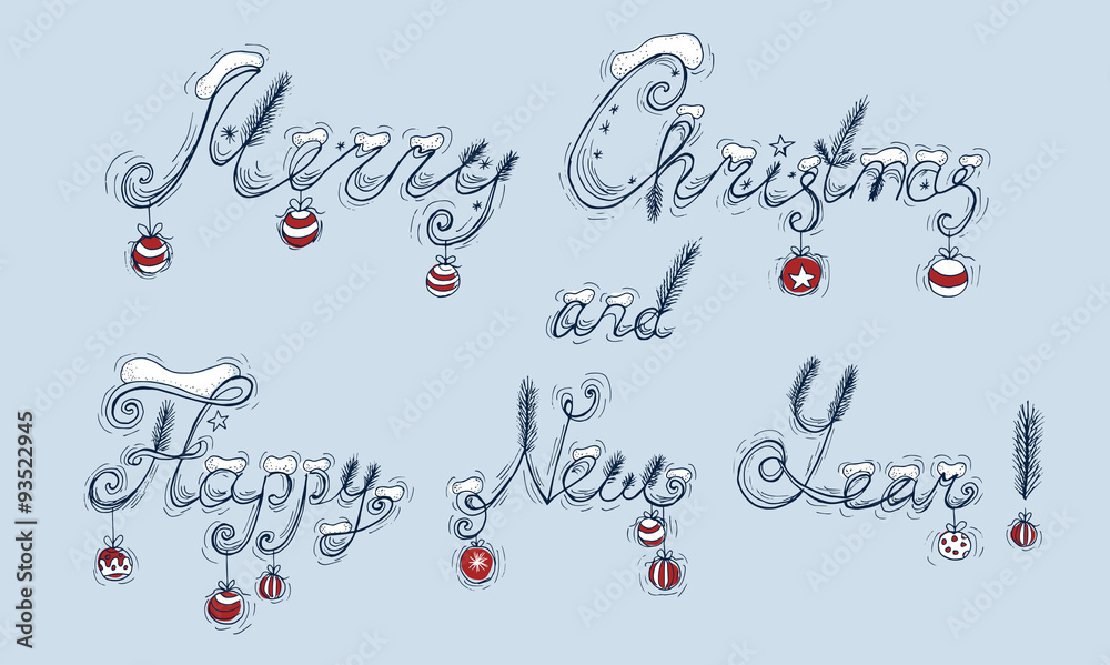 Merry Christmas and Happy New Year text on blue Merry Christmas and Happy New Year text on blue