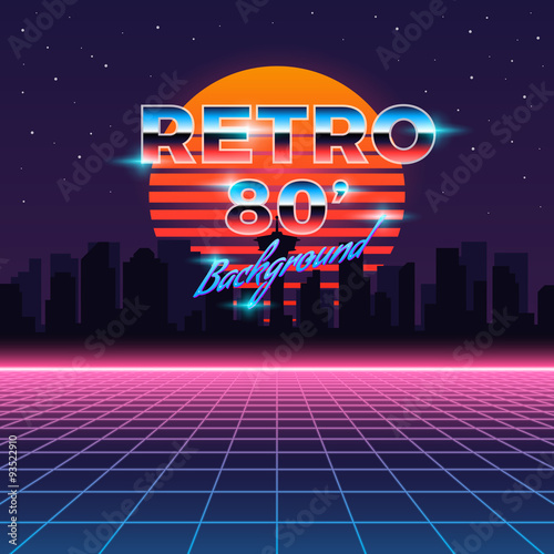 Retro neon abstract Sci-Fi vector background in 80s style
