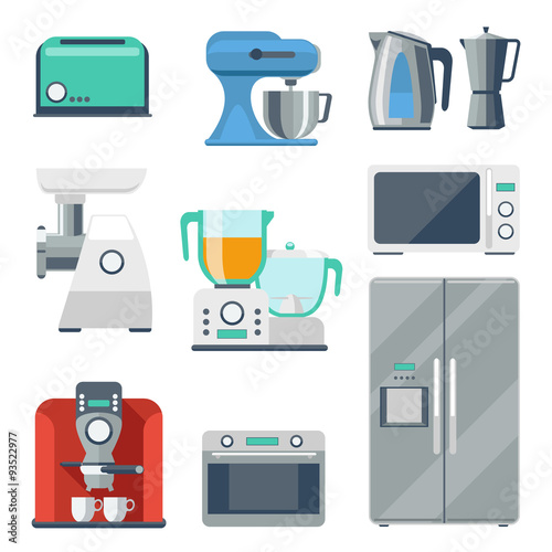 Cooking equipment flat icons set