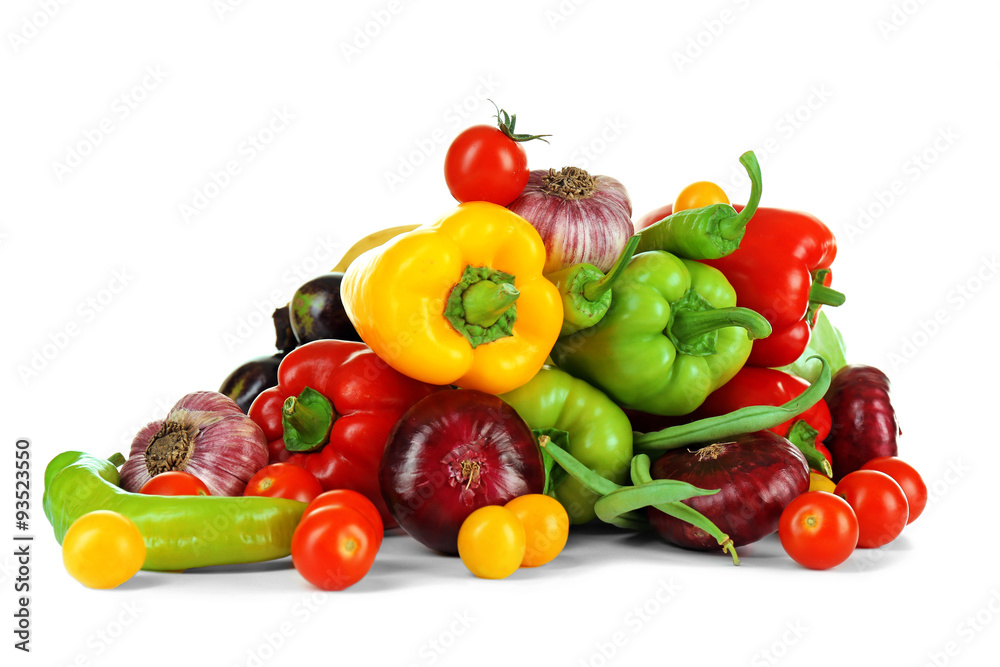 Heap of fresh vegetables isolated on white Heap of fresh vegetables isolated on white