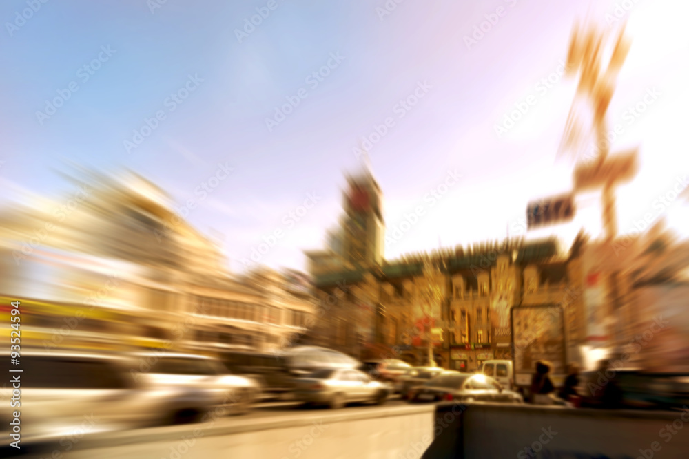 Fototapeta premium rush hour with blurred cars and traffic jam in downtown of Kiev