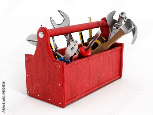 Red toolbox full of hand tools photo