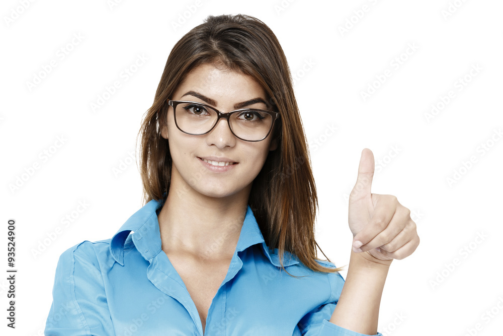 Happy smiling cheerful young business woman with okay gesture, i Happy smiling cheerful young business woman with okay gesture, i
