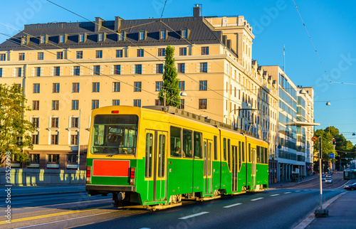 Tram on the Long Bridge in Helsinki - Finland