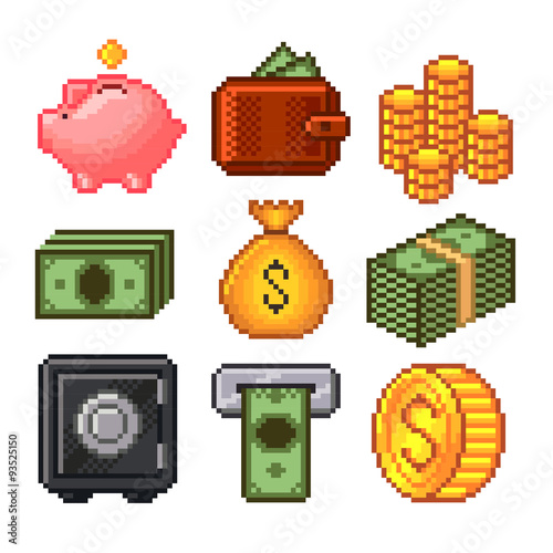 Obraz na plátně Pixel money icons vector set