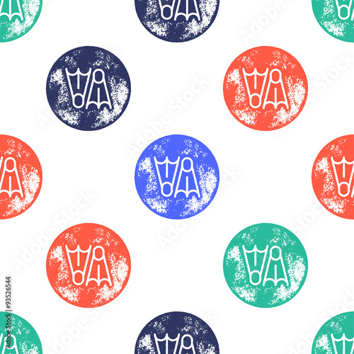Blue, Orange and Green Diving Fins Pattern on White Background