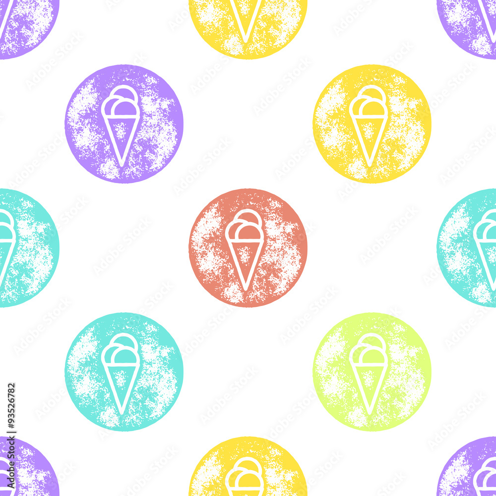 Purple, Red, Turquoise and Yellow Ice Cream Pattern on White Bac Purple, Red, Turquoise and Yellow Ice Cream Pattern on White Bac
