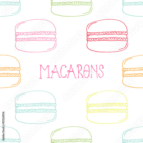 Colorful Hand-drawn Macarons Outline Pattern on White Background