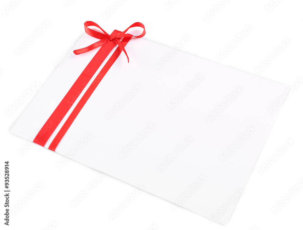 Card decorated with bow isolated on white Card decorated with bow isolated on white