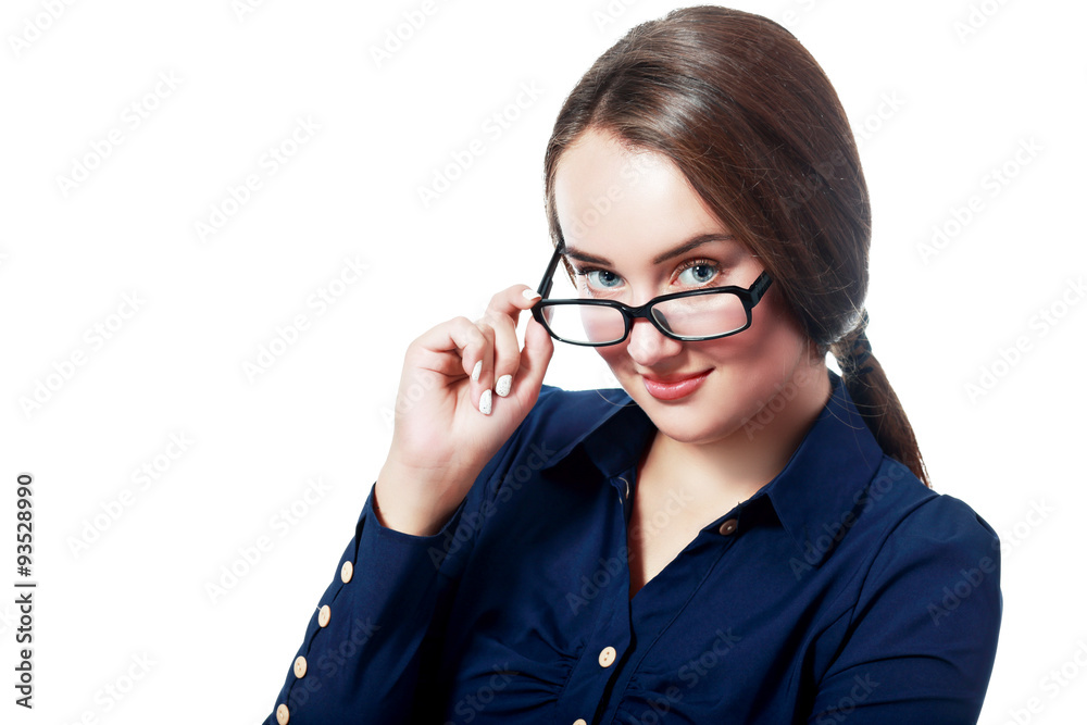 woman looking over glasses