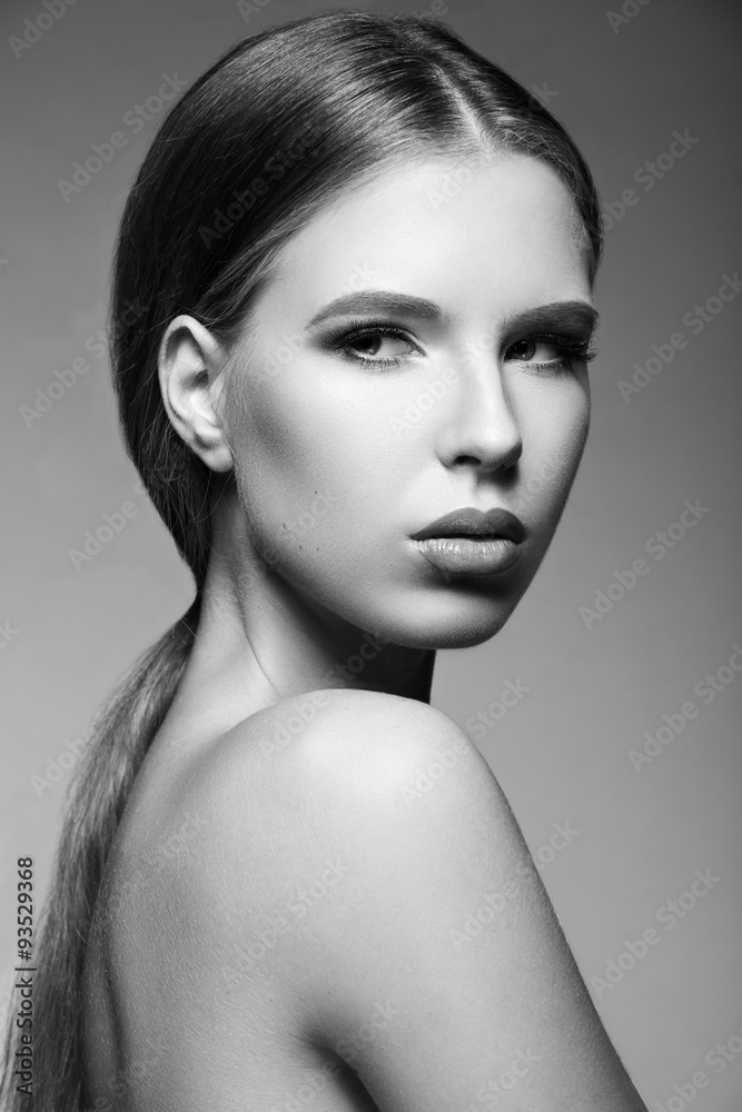 Beautiful woman with evening make-up, long straight hair Beautiful woman with evening make-up, long straight hair
