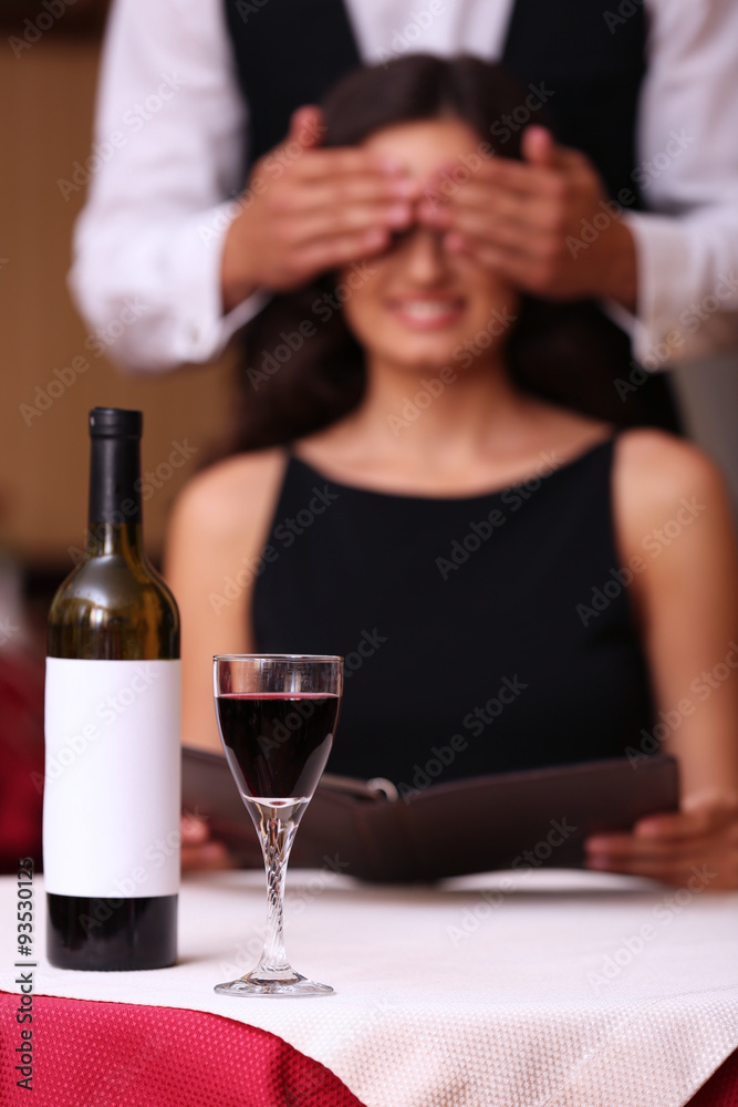 Young attractive woman with closed eyes at the restaurant Young attractive woman with closed eyes at the restaurant