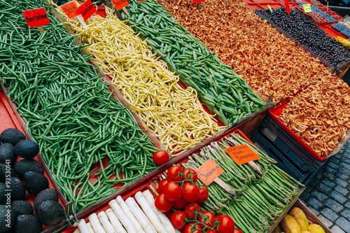 Trade fruits and vegetables in local food market in Stockholm, S photo