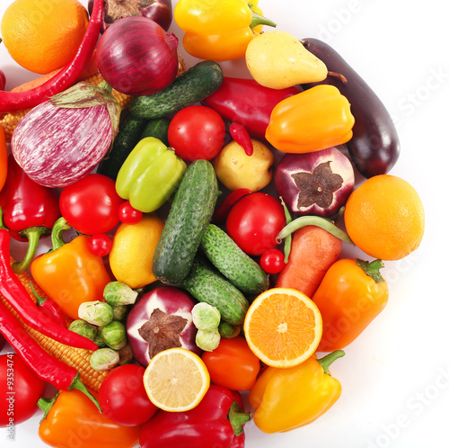 Fresh fruits and vegetables isolated on white