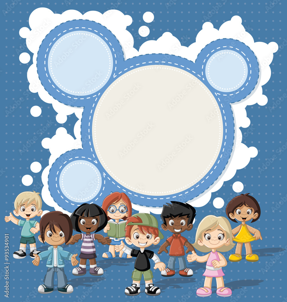 Template with a group of happy cartoon children Template with a group of happy cartoon children