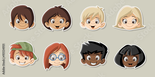 Group of happy cartoon children. Cute kids.