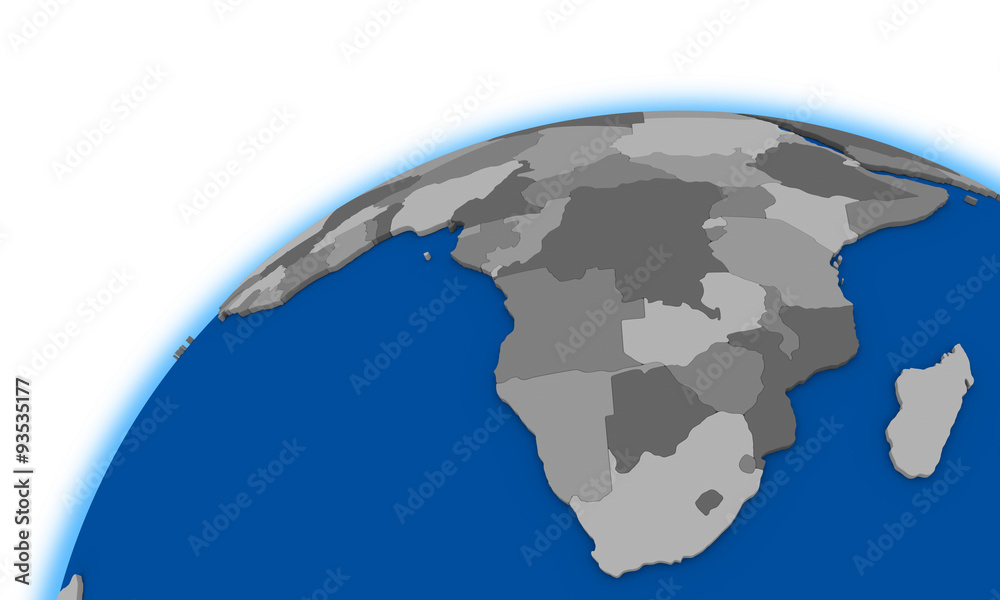 south Africa on globe political map