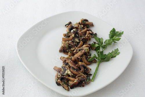 Mushroom dish cooked with a little parsley and orange.