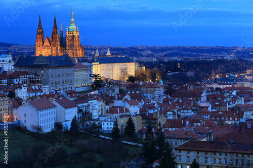 Evening Prague City with the gothic Castle, Czech Republic