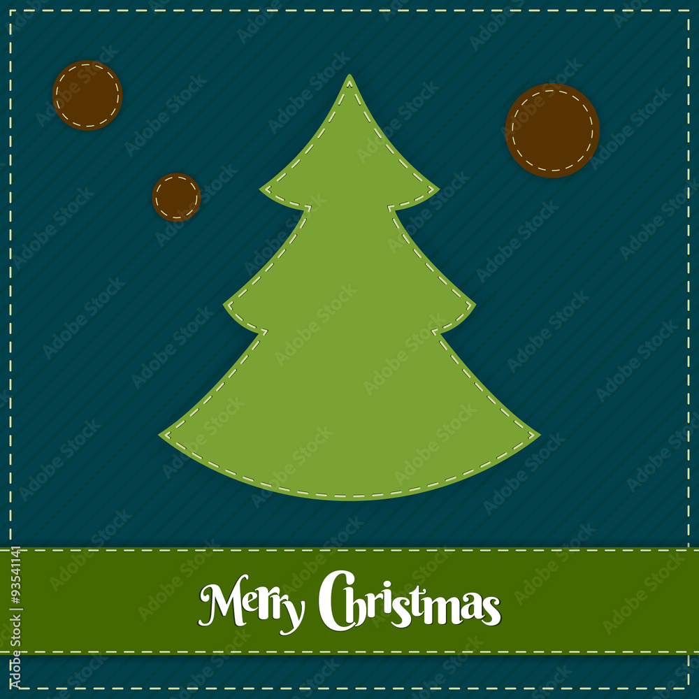 Christmas vector dark blue stripes background with christmas green tree with bauble decoration