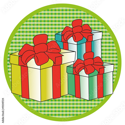 Three presents in light green button on white background