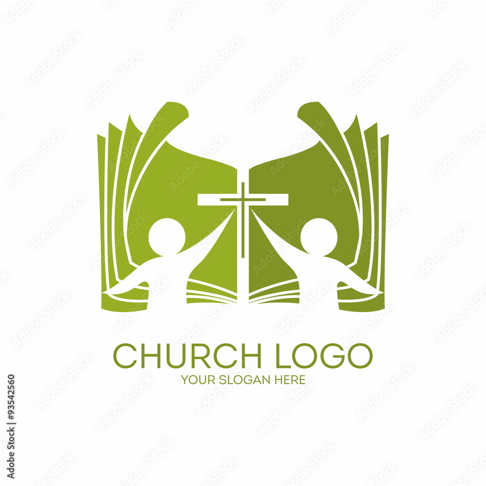 Church Logo Membership Bible Fellowship People Silhouettes Cross Icon Symbol Stock Vector Adobe Stock