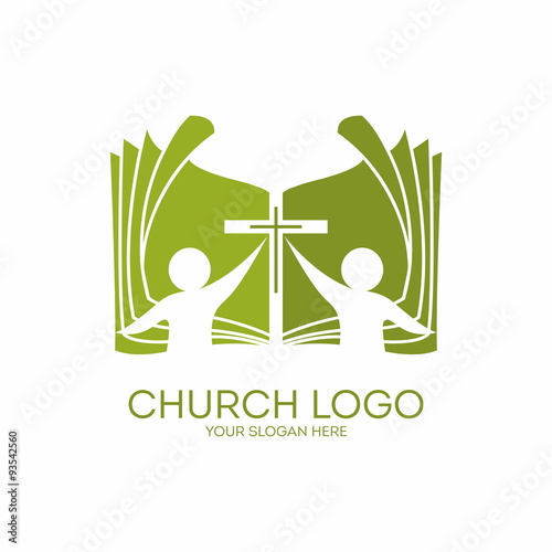 Church logo. Membership, bible, fellowship, people, silhouettes, cross, icon, symbol