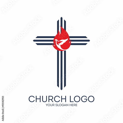 Church logo. Flame, dove, cross, icon