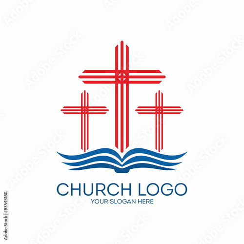 Church logo. Three crosses from the pages of a Bible