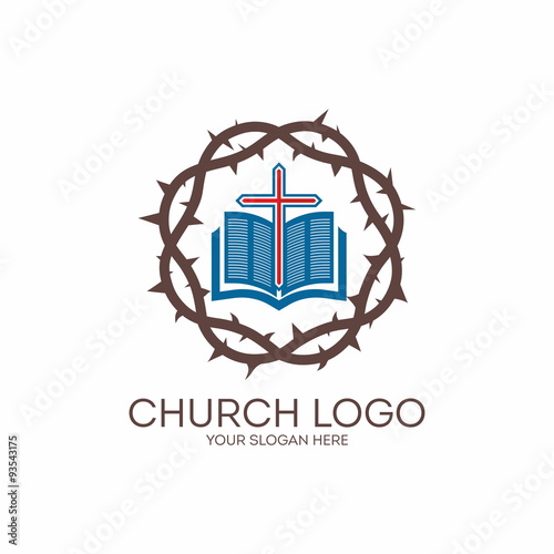 Church logo. Crown of thorns, Bible, red, icon