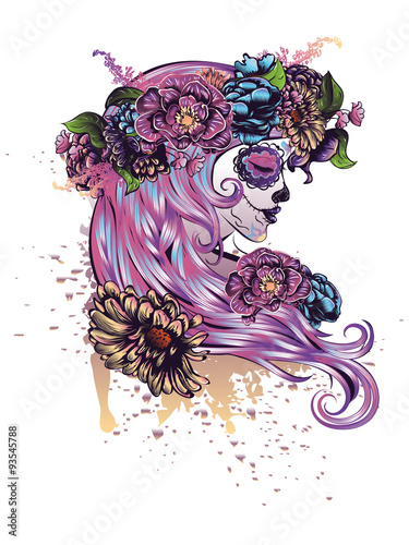 Sugar Skull Girl in Flower Crown