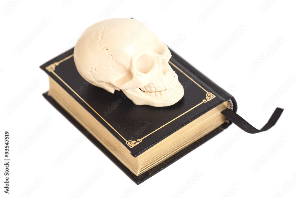 Fototapeta premium Human Scull On Book isolated on white