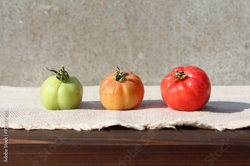 Three maturities of tomato.
 photo